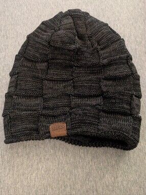 Grey Black Knit Patchwork Beanie